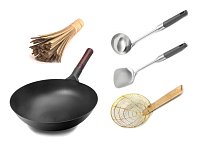 Сковорода вок (Wok) подготовленная круглое дно 34 см + аксессуары с бакелитовыми ручками