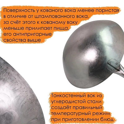 Вок сковорода 36 см GetHof, стальной, кованый, с дужкой