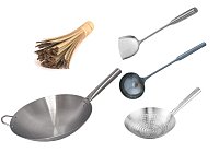 Сковорода вок (Wok) из нержавейки круглое дно 40 см + аксессуары с ручками из нержавейки