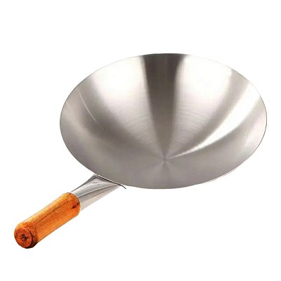 Вок сковорода 30 см GetHof, из нержавейки, деревянная ручка