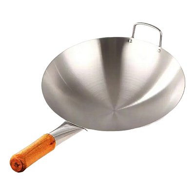 Вок сковорода 36 см GetHof, из нержавейки, деревянная ручка