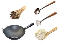 Сковорода вок (Wok) с бакелитовой ручкой круглое дно 38 см + аксессуары с ручками из дерева