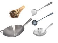 Сковорода вок (Wok) из нержавейки круглое дно 38 см + аксессуары с ручками из нержавейки
