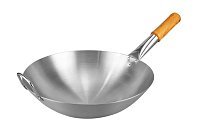 Вок сковорода 34 см GetHof, из нержавейки, деревянная ручка