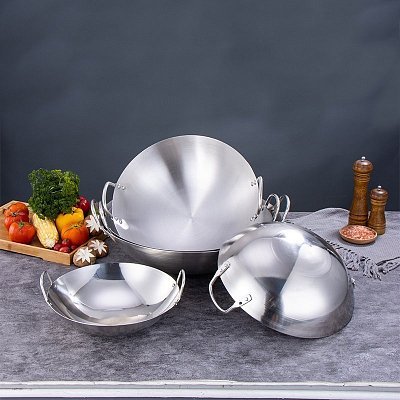 Вок сковорода 32 см GetHof, из нержавейки, двуручный