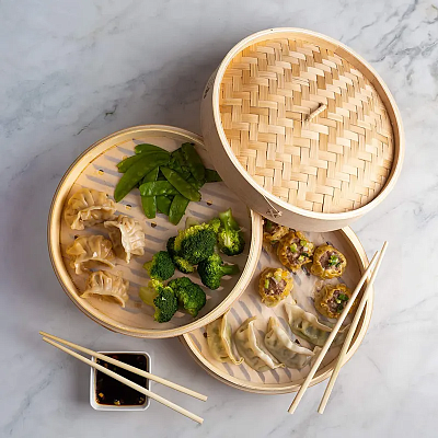 Бамбуковая пароварка 27 см GetHof (2 уровня + крышка) BP-270