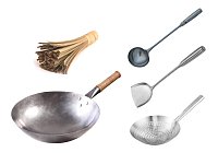 Сковорода вок (Wok) кованая круглое дно 36 см + аксессуары с ручками из нержавейки