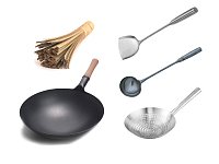 Сковорода вок (Wok) подготовленная круглое дно 40 см + аксессуары с ручками из нержавейки