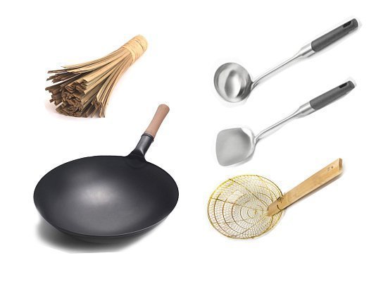 Сковорода вок (Wok) подготовленная круглое дно 36 см + аксессуары с бакелитовыми ручками