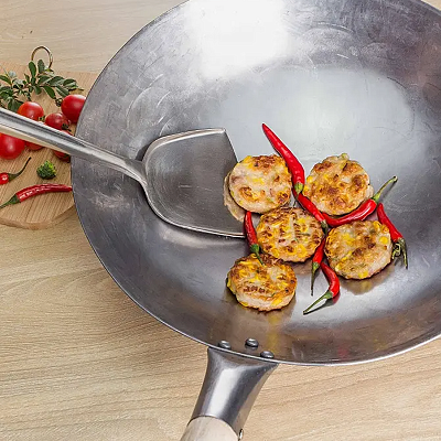 Вок сковорода 36 см GetHof, стальной, кованый, с дужкой